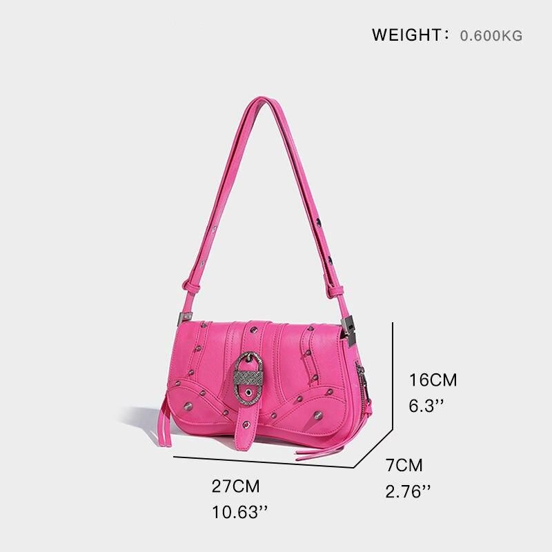 pink PU leather envelope shoulder bag, view 8 - MRSLM