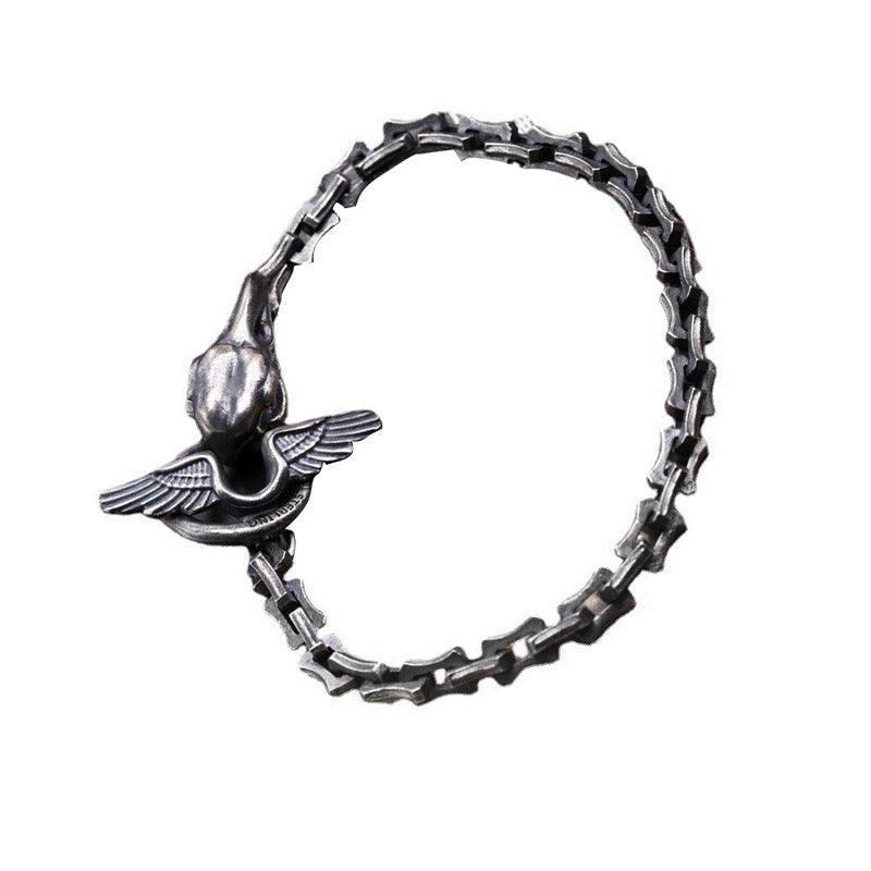 vintage raven head silver bracelet, view 3 - MRSLM