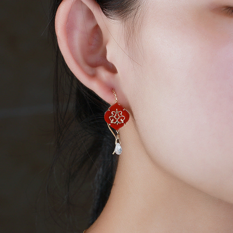 natural carnelian water drop ear wires - MRSLM