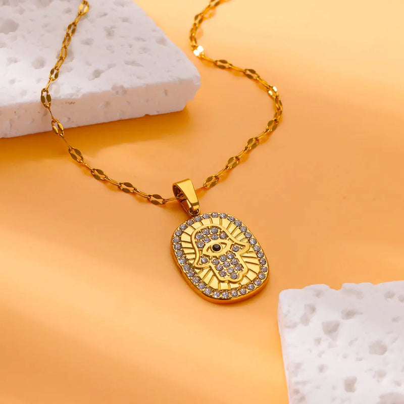 hand of fatima evil eye necklace, view 3 - MRSLM