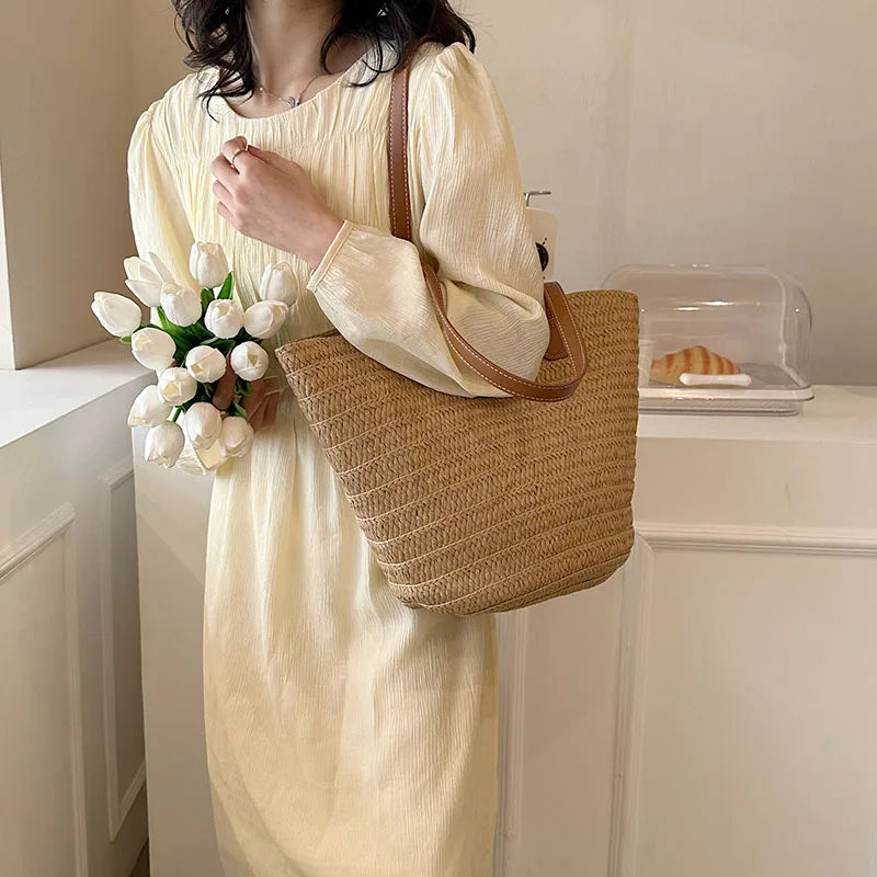 bohemian summer straw tote bag, view 7 - MRSLM