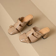 Embroidered leather high heel slippers, view 29 - MRSLM