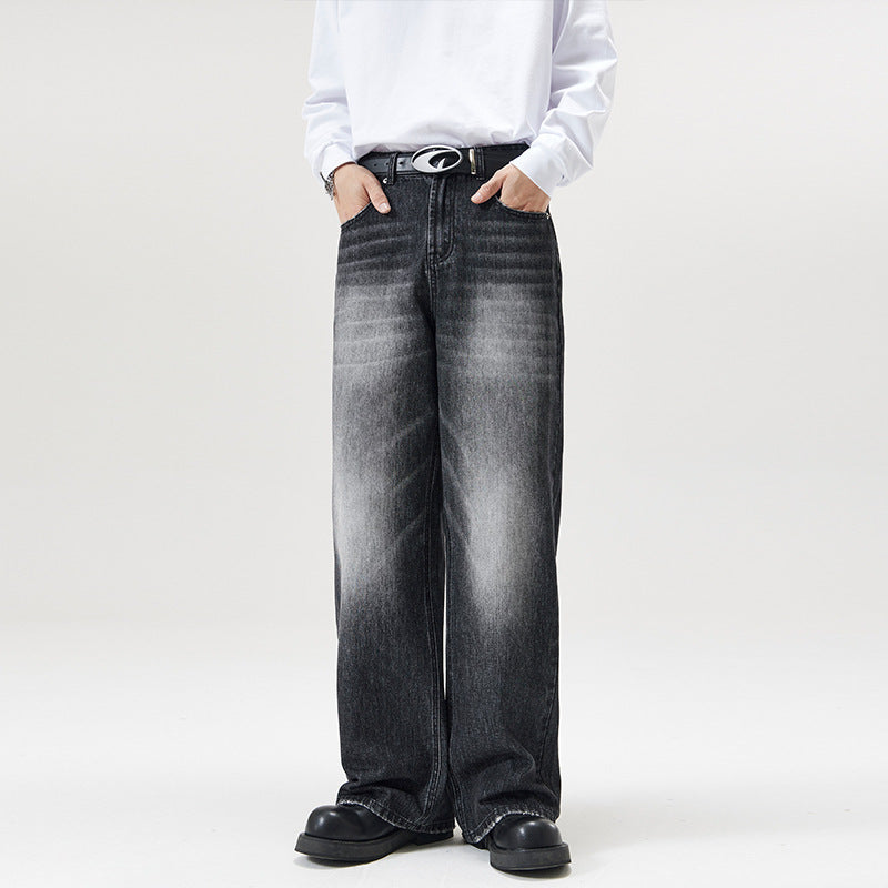 men's straight stone washed jeans, view 9 - MRSLM