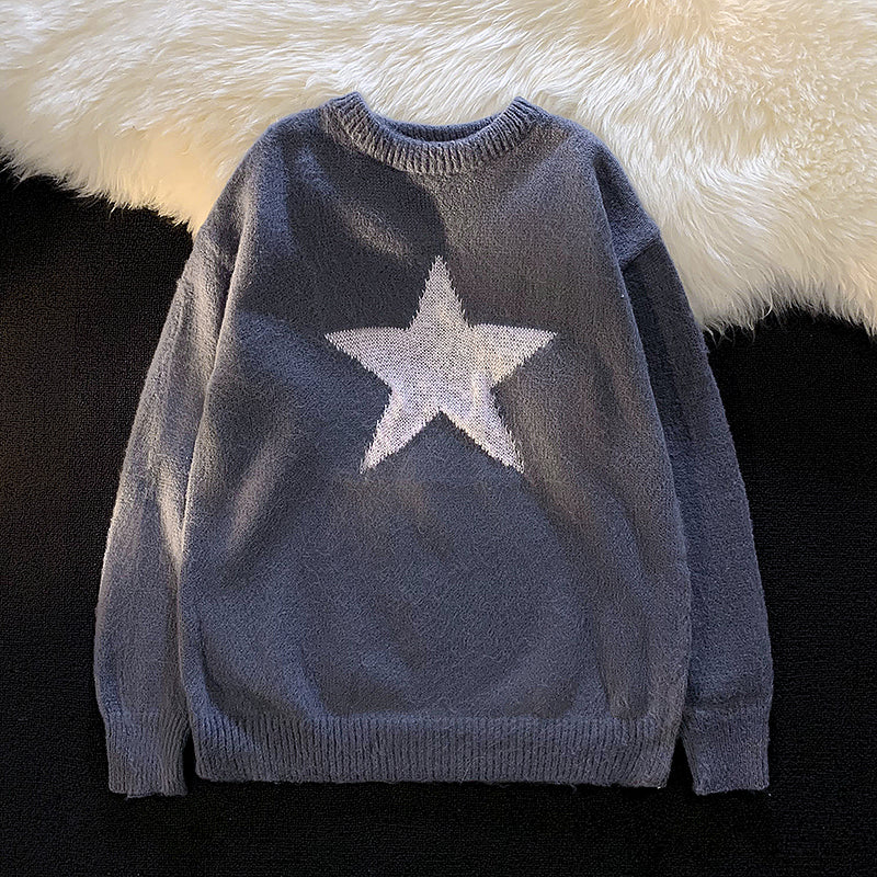 women's star print loose pullover sweater - MRSLM