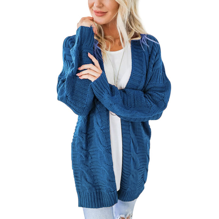 Women's Twist Cardigan Solid Color Mid-length Coarse Yarn Sweater