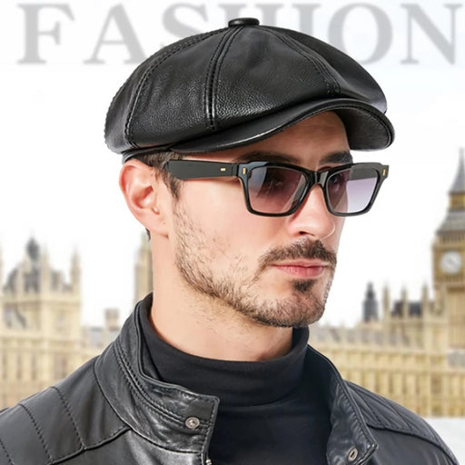 genuine leather retro octagonal beret cap - MRSLM