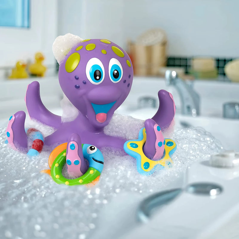 octopus bath toy with ring toss, view 3 - MRSLM