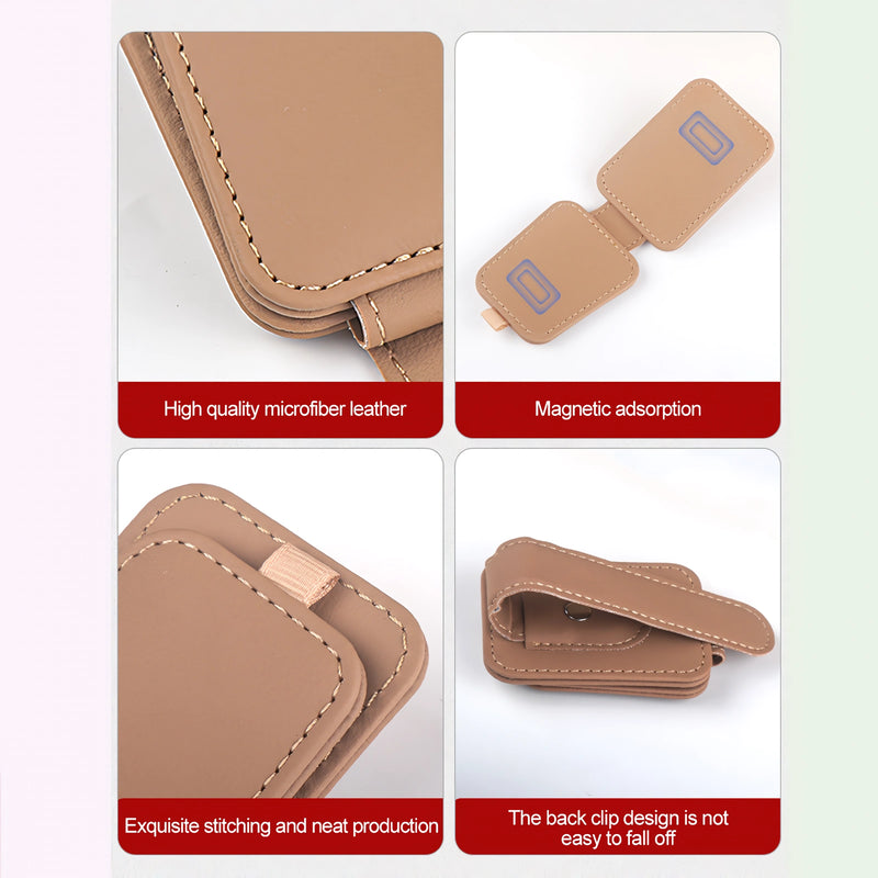 magnetic leather car sunglass holder, view 9 - MRSLM