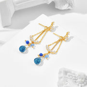 lapis lazuli blue zircon gold plated earrings, view 8 - MRSLM