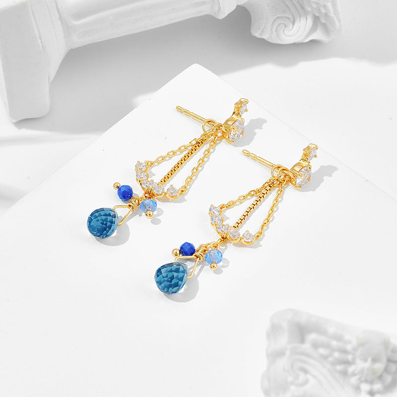 lapis lazuli blue zircon gold plated earrings, view 8 - MRSLM