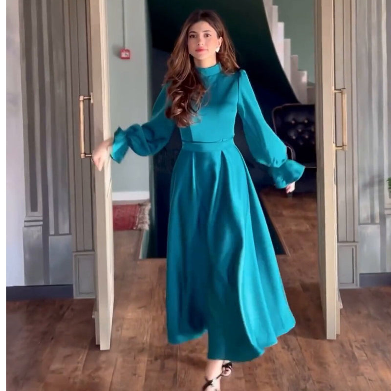 elegant ruffled long sleeve dress, view 2 - MRSLM