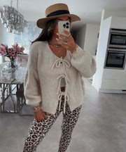 women's knitted lace-up bow cardigan, view 8 - MRSLM