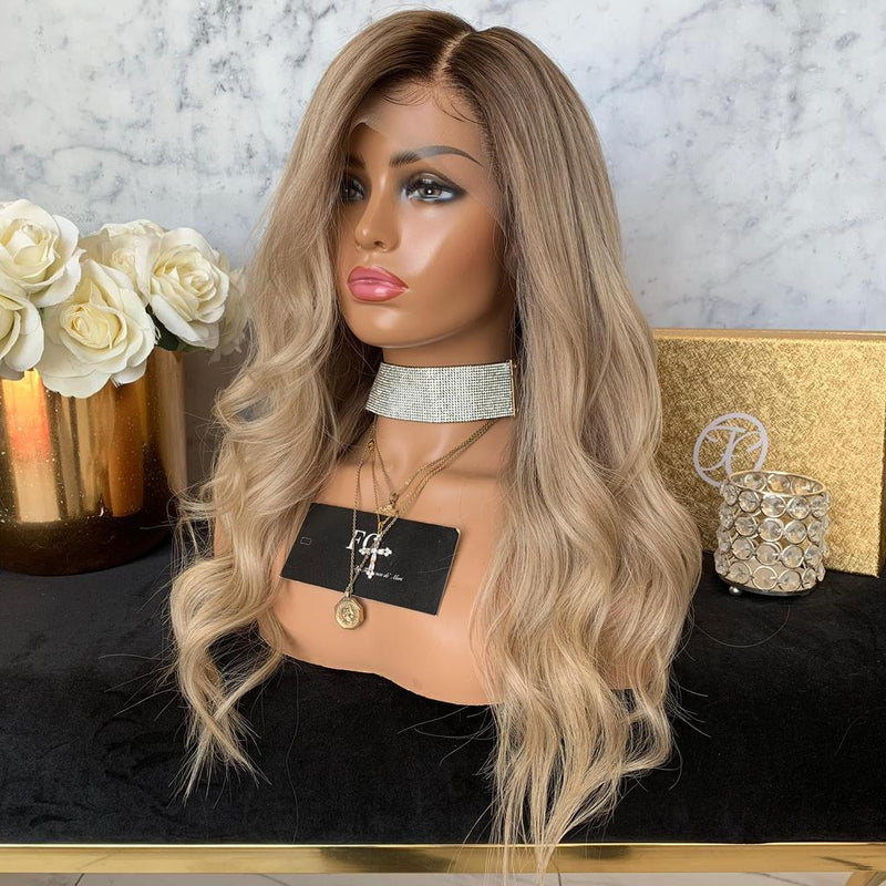golden big wave long curly wig, view 2 - MRSLM