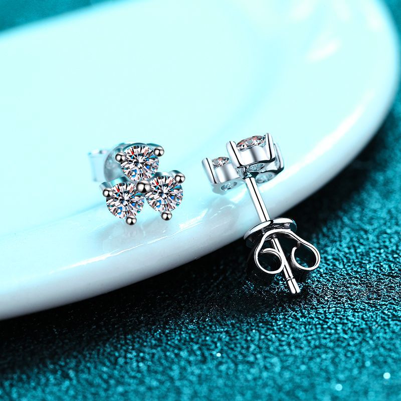 sterling silver moissanite clover earrings, view 2 - MRSLM