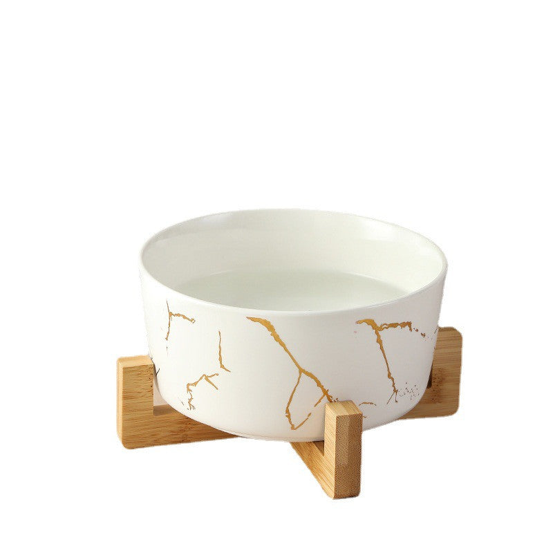 marble pet bowl with bamboo stand, view 10 - MRSLM