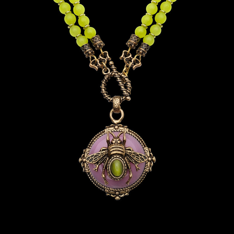 vintage agate beaded necklace, view 4 - MRSLM