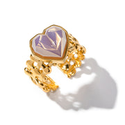Adjustable stainless steel heart ring with shell beads, view 2 - MRSLM