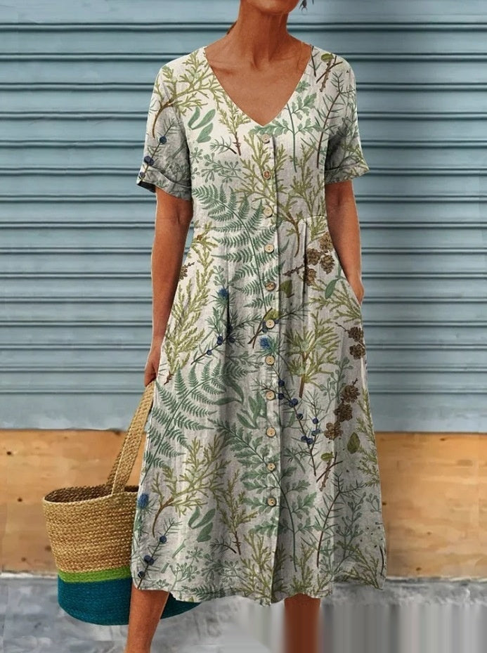 v-neck mid-length a-line dress, view 2 - MRSLM