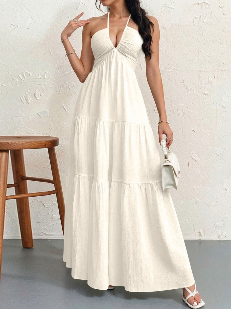 backless halterneck maxi dress, view 8 - MRSLM
