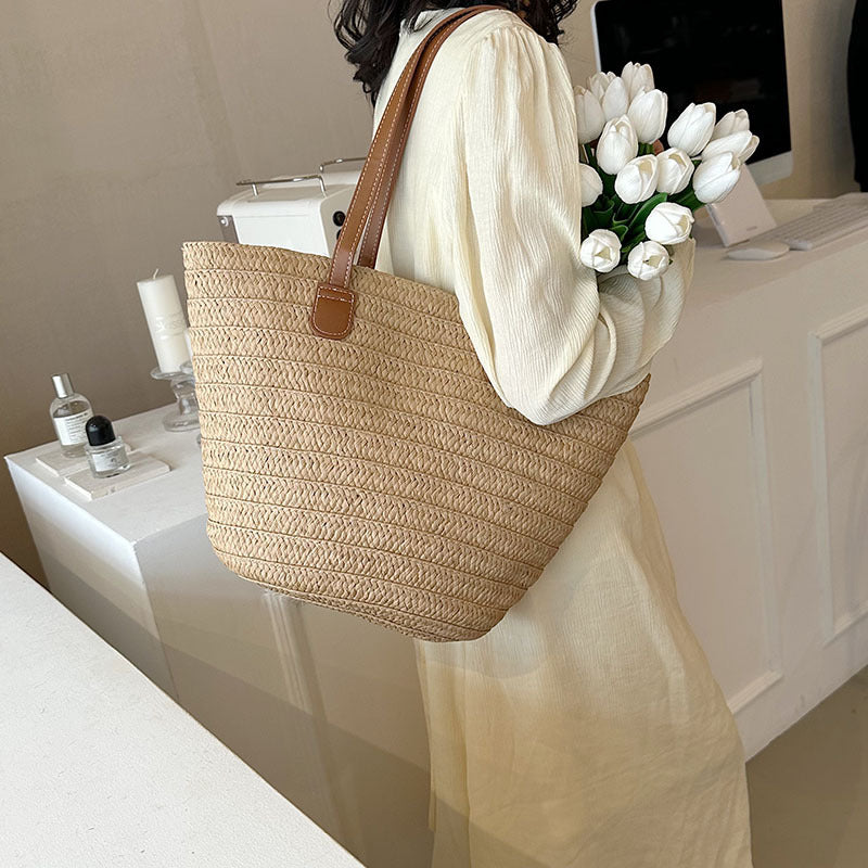 bohemian summer straw tote bag, view 4 - MRSLM