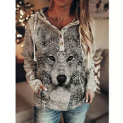 women's animal wolf print hoodie, view 2 - MRSLM