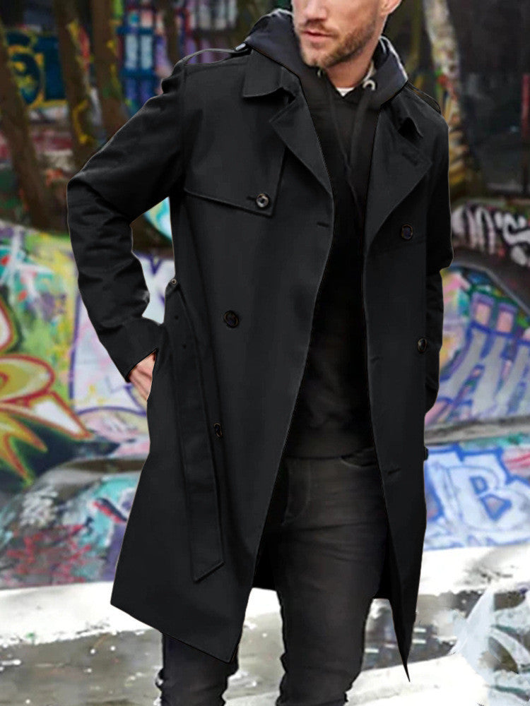 Men's slim double-breasted trench coat, view 3 - MRSLM
