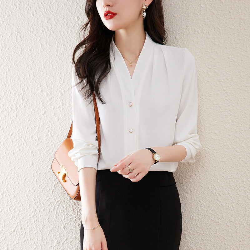 women's long sleeve v-neck loose shirt, view 6 - MRSLM
