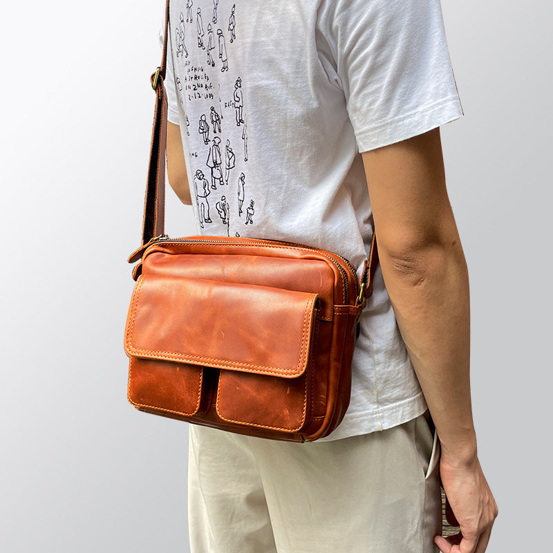Men's leather shoulder messenger bag, view 6 - MRSLM