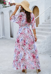 v-neck printed dress, view 23 - MRSLM