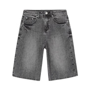 high-waisted straight denim shorts, view 3 - MRSLM