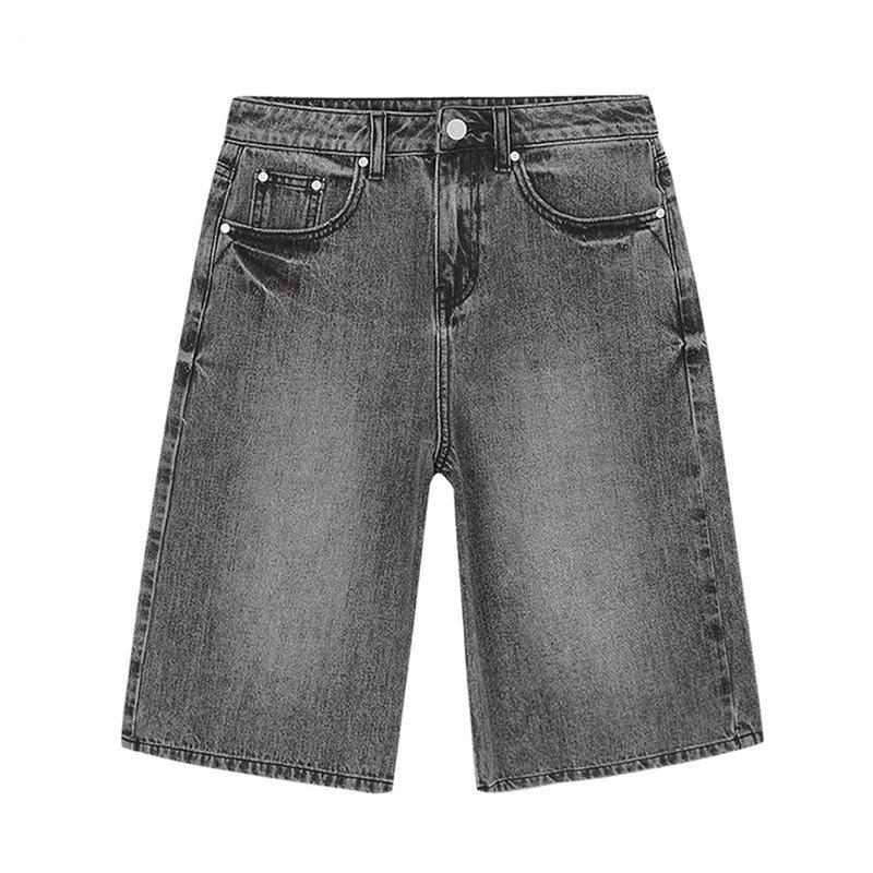 high-waisted straight denim shorts, view 3 - MRSLM