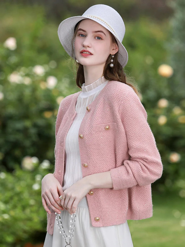 pink tweed knit jacket and shorts set, view 3 - MRSLM