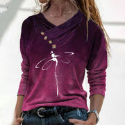 stripe print button v-neck pullover top, view 4 - MRSLM