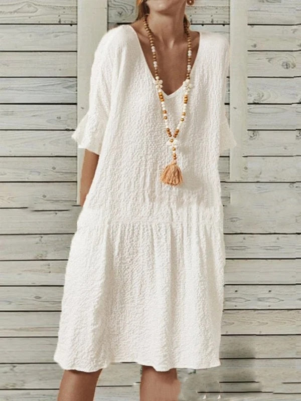 bell sleeve v-neck a-line dress, view 6 - MRSLM