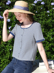 summer striped slim-fit knit tee, view 5 - MRSLM