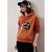 plush cat embroidery hooded pullover top, view 2 - MRSLM