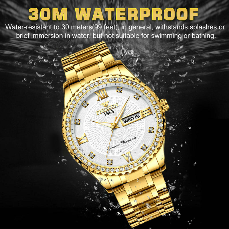 men's gold stainless steel quartz watch, view 10 - MRSLM