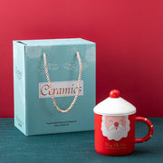 Christmas ceramic mug with lid and spoon, view 2 - MRSLM