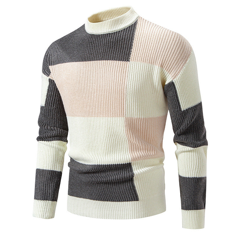 Men's Sweater Half Turtleneck Color Matching Casual