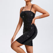 women's black rhinestone strap dress, view 4 - MRSLM