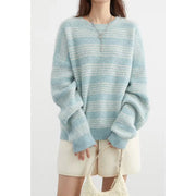 women's loose striped round neck sweater, view 6 - MRSLM