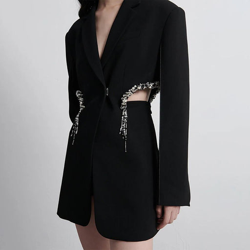 hollow out crystal-embellished women's blazer, view 2 - MRSLM