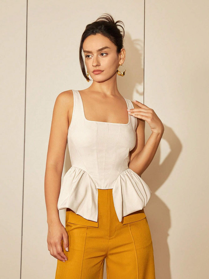square neck asymmetrical hem top, view 5 - MRSLM