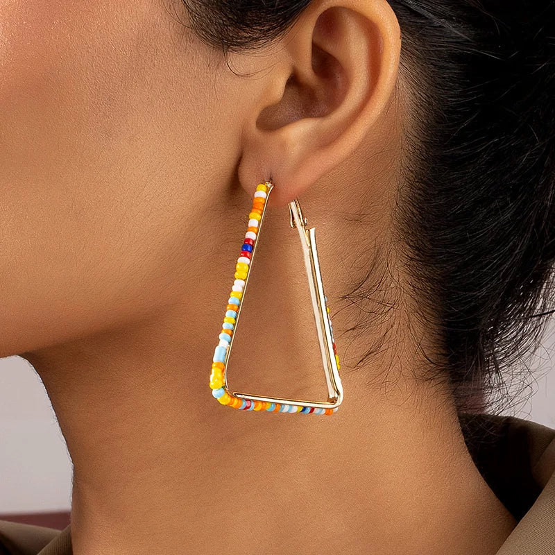 colorful beaded triangle hoop earrings - MRSLM
