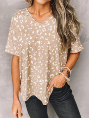leopard print short sleeve loose top, view 4 - MRSLM