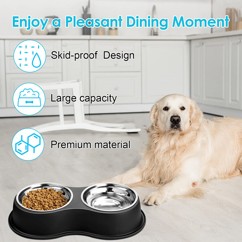 stainless steel anti-slip pet bowls set, view 8 - MRSLM