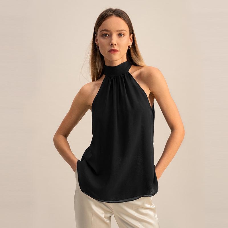 women's silk halter tank top, view 3 - MRSLM