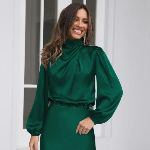elegant satin ruched slim dress - MRSLM