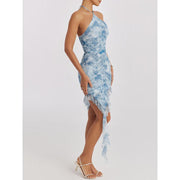 blue floral ruffle dress, view 9 - MRSLM