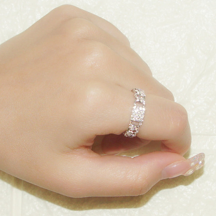 S925 Sterling Silver Diamond Chain Ring